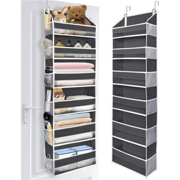 Over The Door Hanging Organizer 6 Pocket Storage Rack Closet Bathroom Gray - Picture 1 of 8